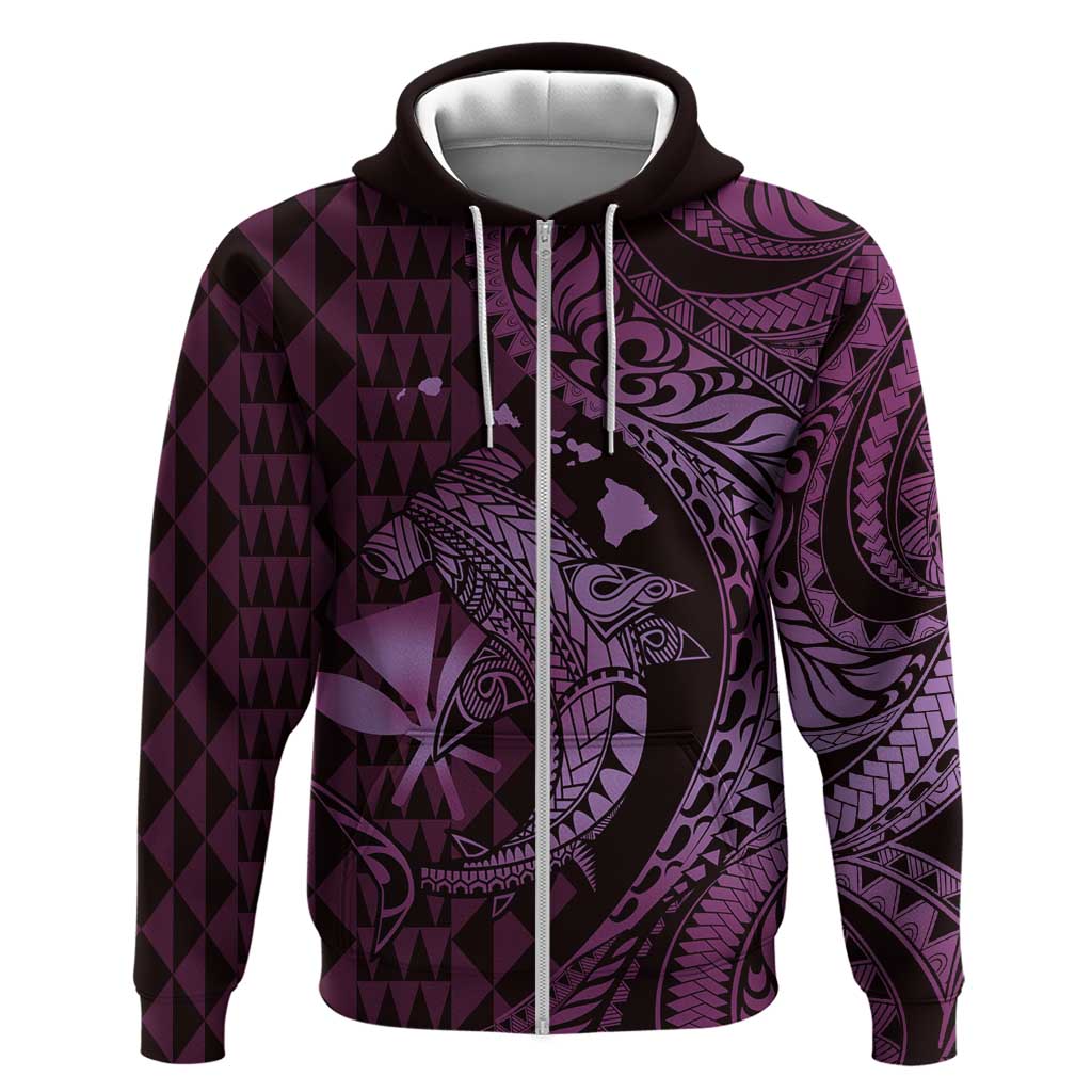Aloha Hawaii Hammerhead Shark Zip Hoodie Purple Kakau and Polynesian Tattoo LT03