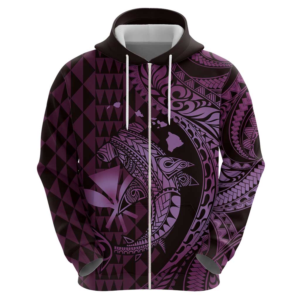 Aloha Hawaii Hammerhead Shark Zip Hoodie Purple Kakau and Polynesian Tattoo LT03