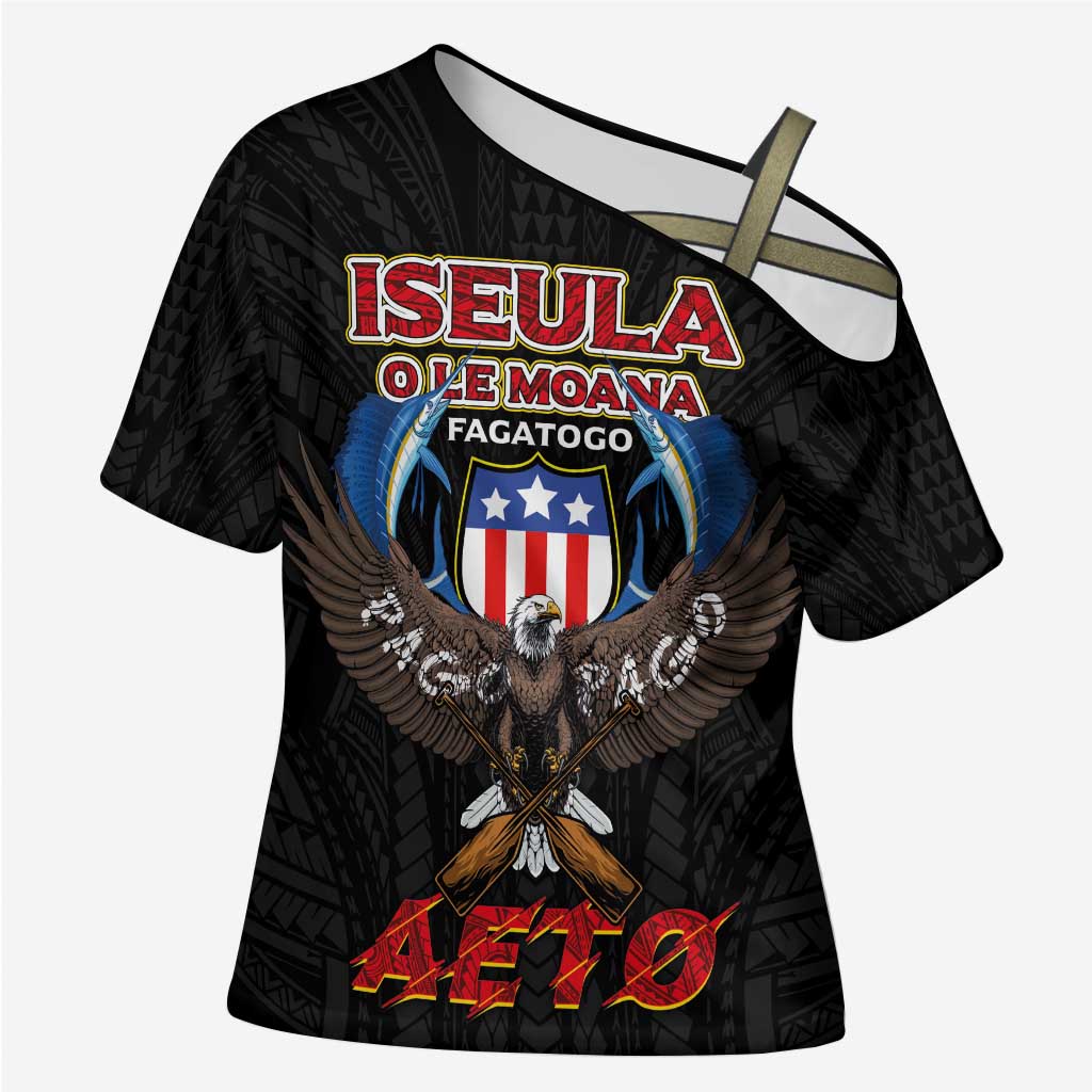 American Samoa Fautasi Cross Shoulder Shirt Pago Pago Aeto and Iseula o le Moana of Fagatogo Black Color - Polynesian Pride