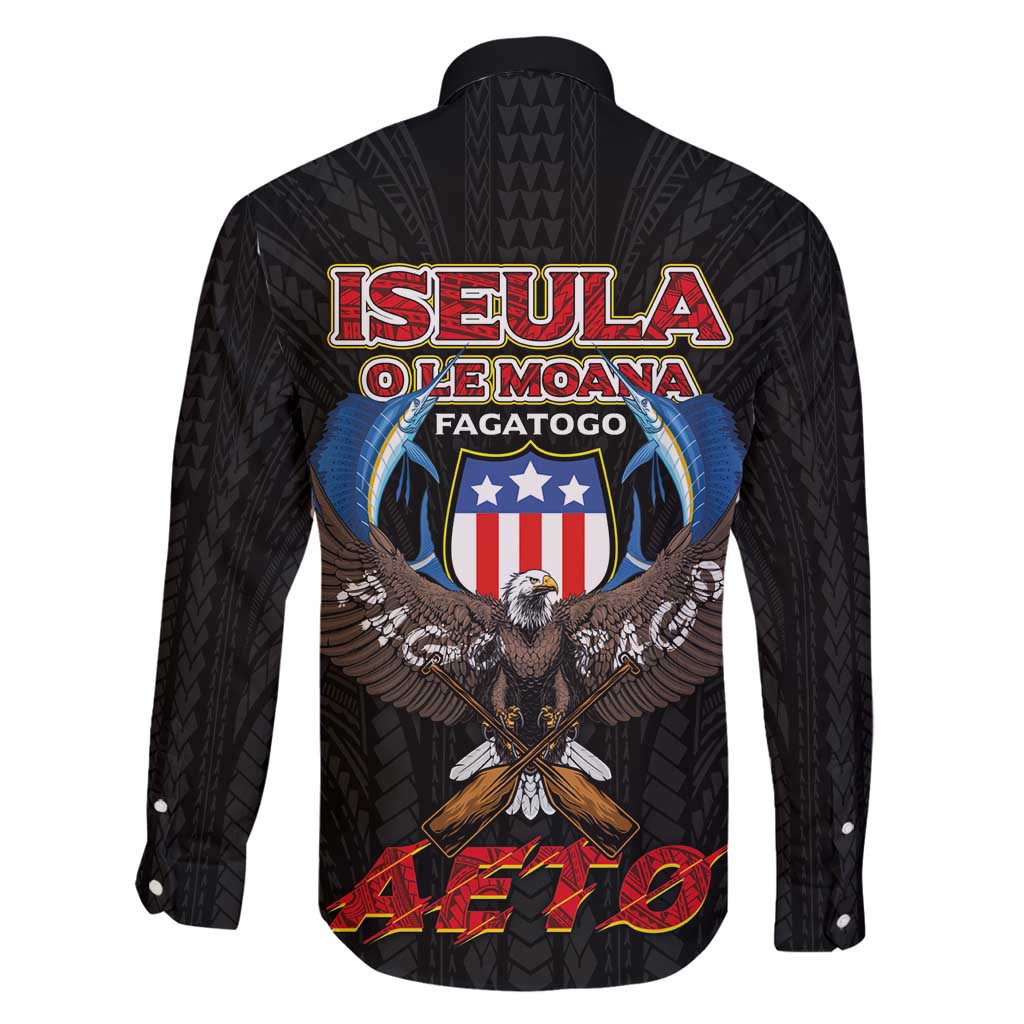 American Samoa Fautasi Family Matching Long Sleeve Bodycon Dress and Hawaiian Shirt Pago Pago Aeto and Iseula o le Moana of Fagatogo Black Color - Polynesian Pride