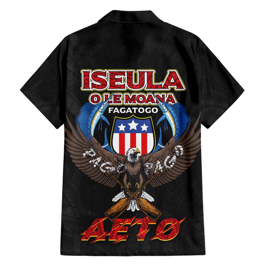 American Samoa Fautasi Family Matching Short Sleeve Bodycon Dress and Hawaiian Shirt Pago Pago Aeto and Iseula o le Moana of Fagatogo Black Color - Polynesian Pride