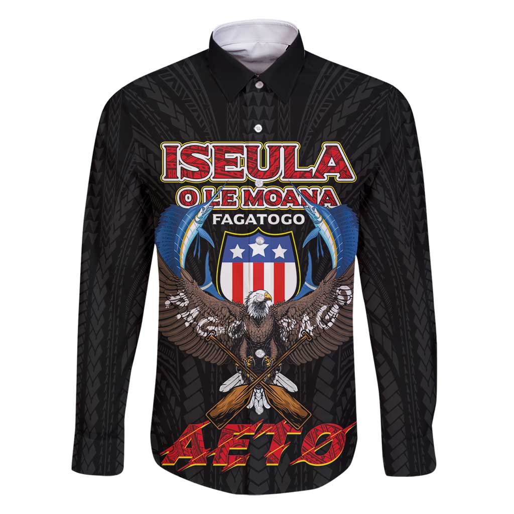 American Samoa Fautasi Family Matching Summer Maxi Dress and Hawaiian Shirt Pago Pago Aeto and Iseula o le Moana of Fagatogo Black Color - Polynesian Pride