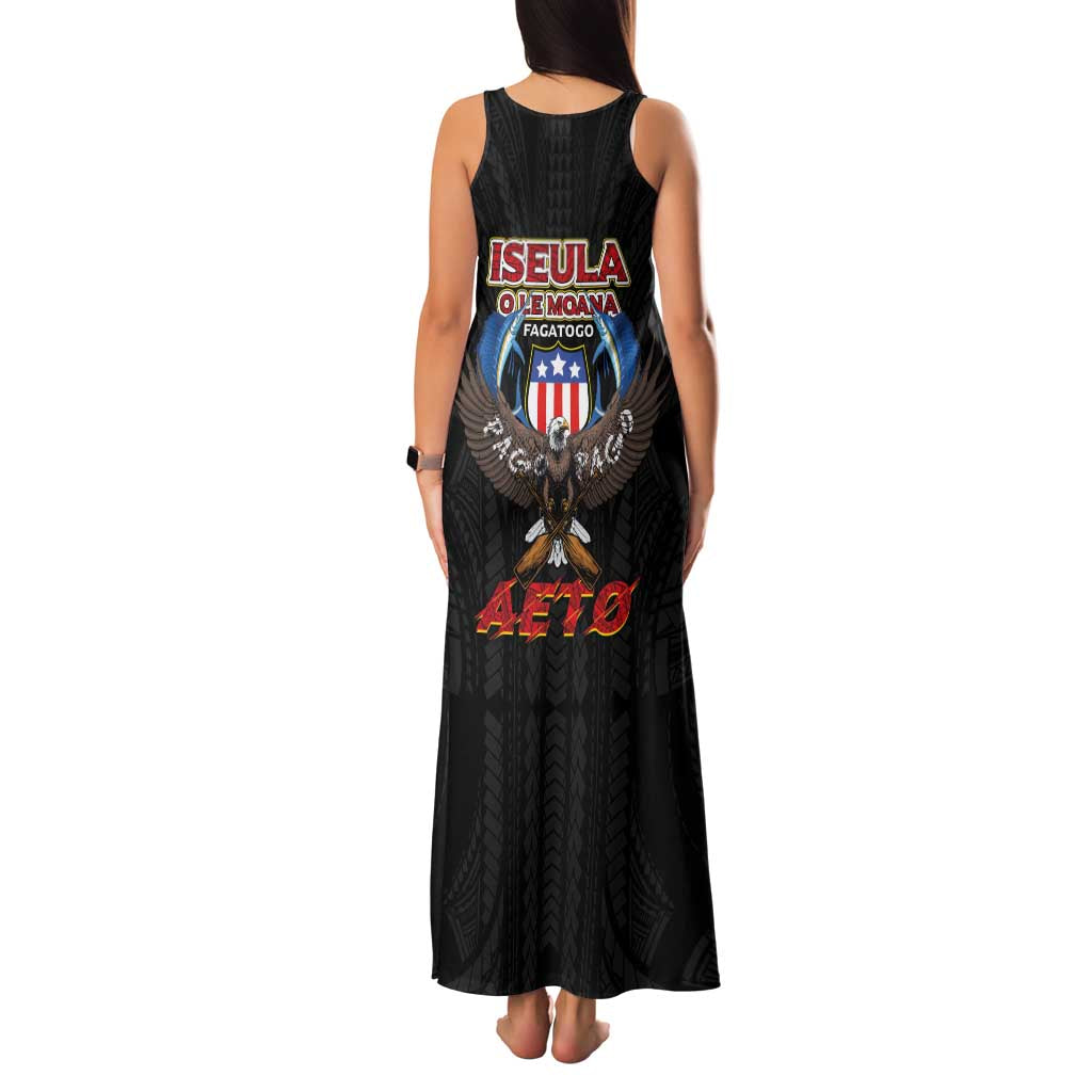 American Samoa Fautasi Family Matching Tank Maxi Dress and Hawaiian Shirt Pago Pago Aeto and Iseula o le Moana of Fagatogo Black Color - Polynesian Pride