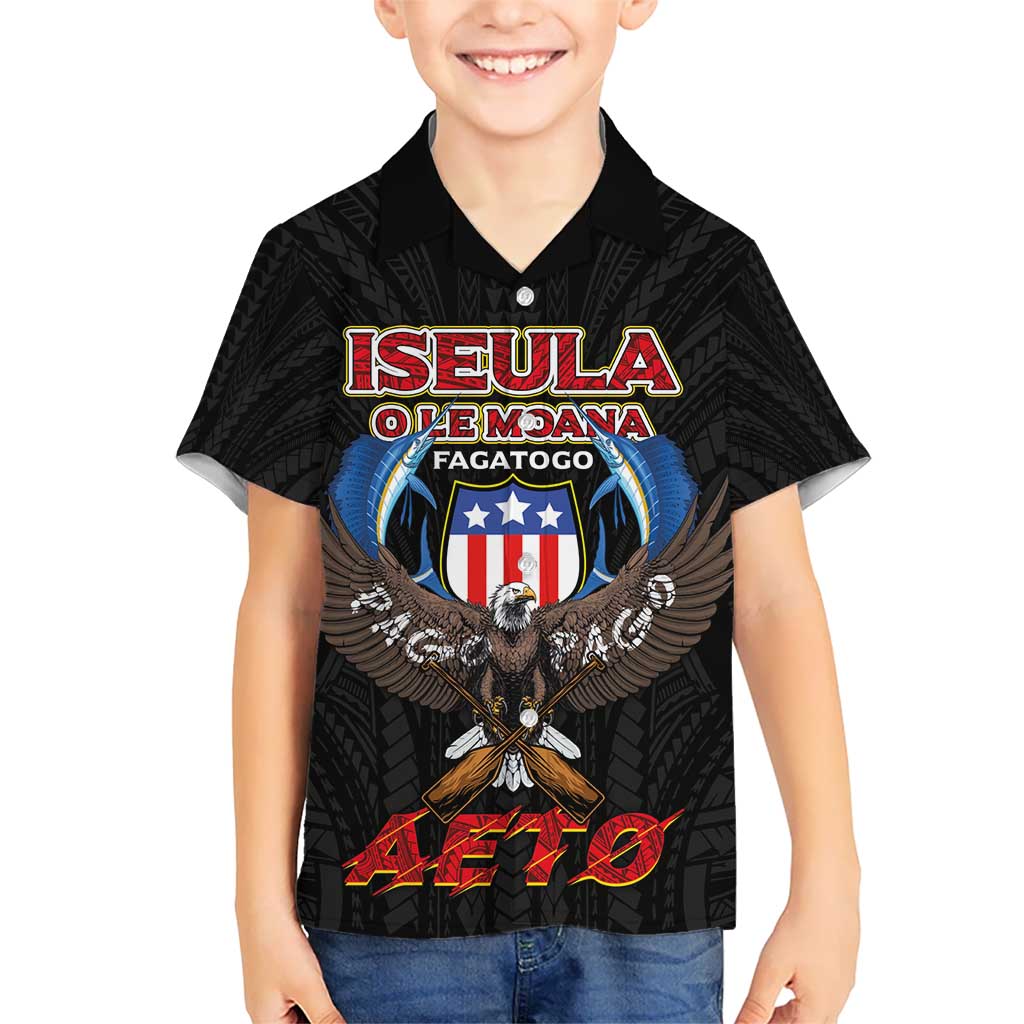 American Samoa Fautasi Kid Hawaiian Shirt Pago Pago Aeto and Iseula o le Moana of Fagatogo Black Color - Polynesian Pride
