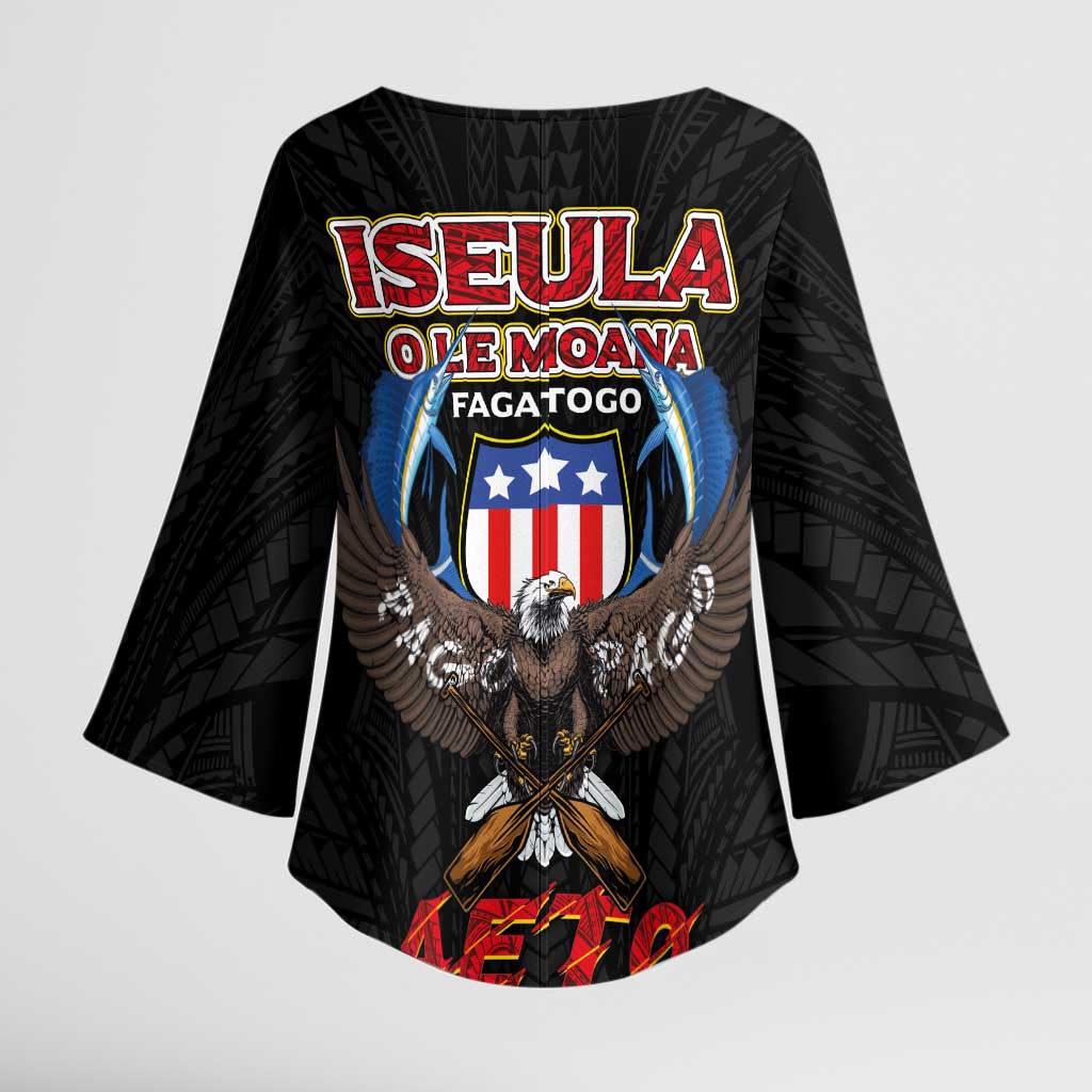 American Samoa Fautasi Kimono Sleeve Blouse Pago Pago Aeto and Iseula o le Moana of Fagatogo Black Color - Polynesian Pride