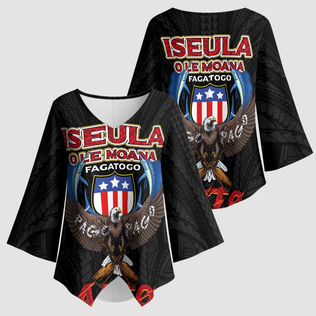 American Samoa Fautasi Kimono Sleeve Blouse Pago Pago Aeto and Iseula o le Moana of Fagatogo Black Color - Polynesian Pride