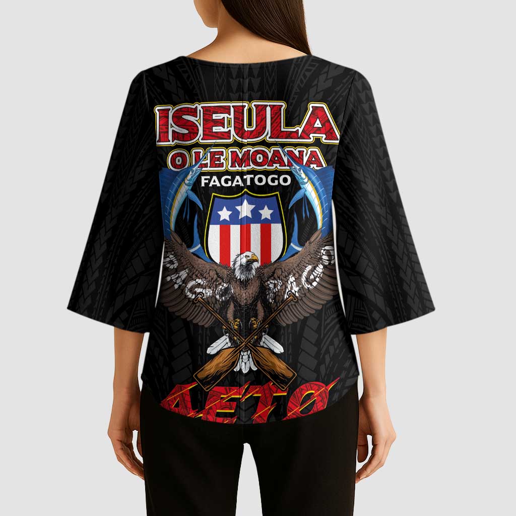 American Samoa Fautasi Kimono Sleeve Blouse Pago Pago Aeto and Iseula o le Moana of Fagatogo Black Color - Polynesian Pride