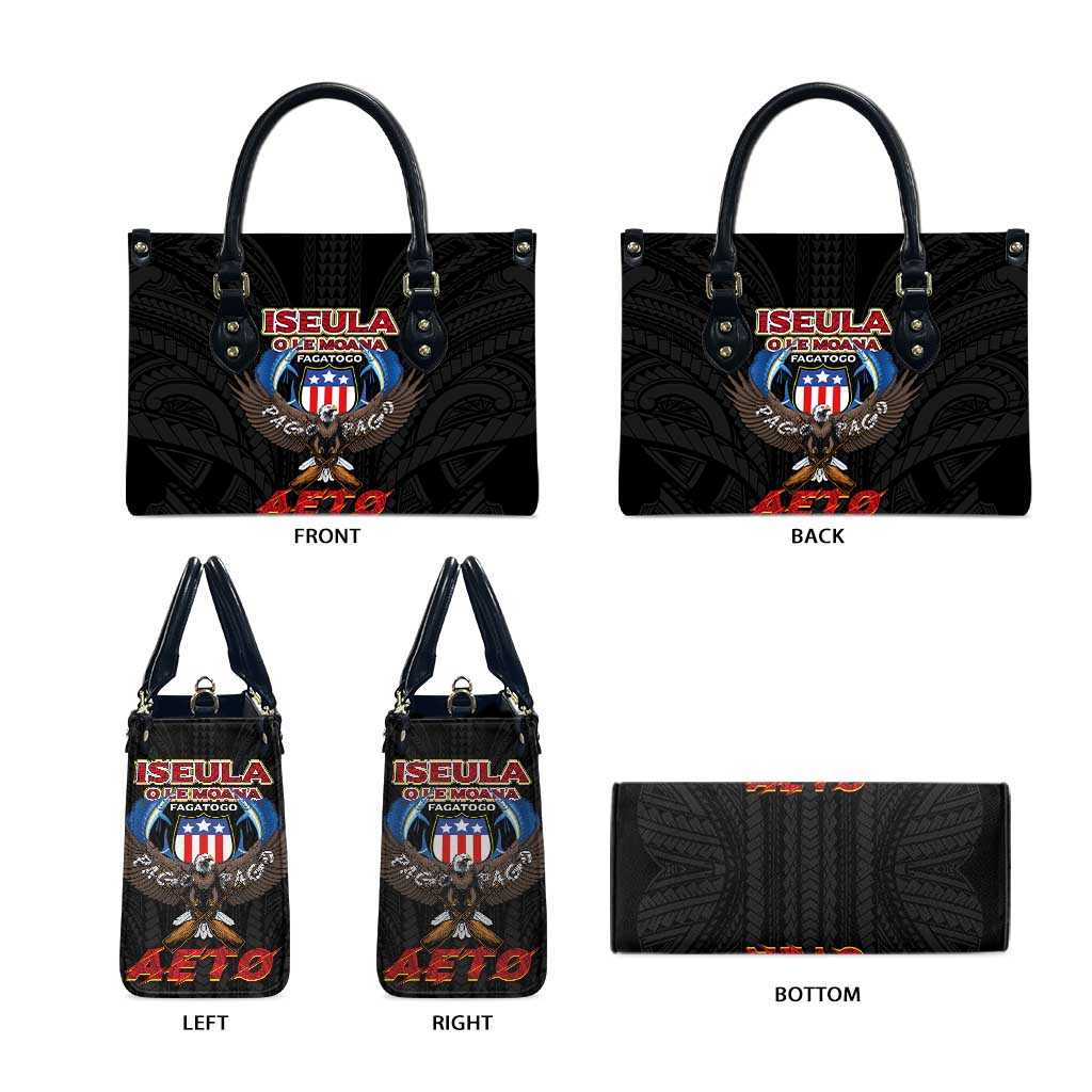 American Samoa Fautasi Leather Bag Pago Pago Aeto and Iseula o le Moana of Fagatogo Black Color - Polynesian Pride