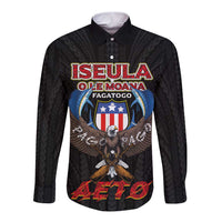American Samoa Fautasi Long Sleeve Button Shirt Pago Pago Aeto and Iseula o le Moana of Fagatogo Black Color - Polynesian Pride