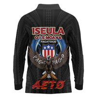 American Samoa Fautasi Long Sleeve Polo Shirt Pago Pago Aeto and Iseula o le Moana of Fagatogo Black Color - Polynesian Pride
