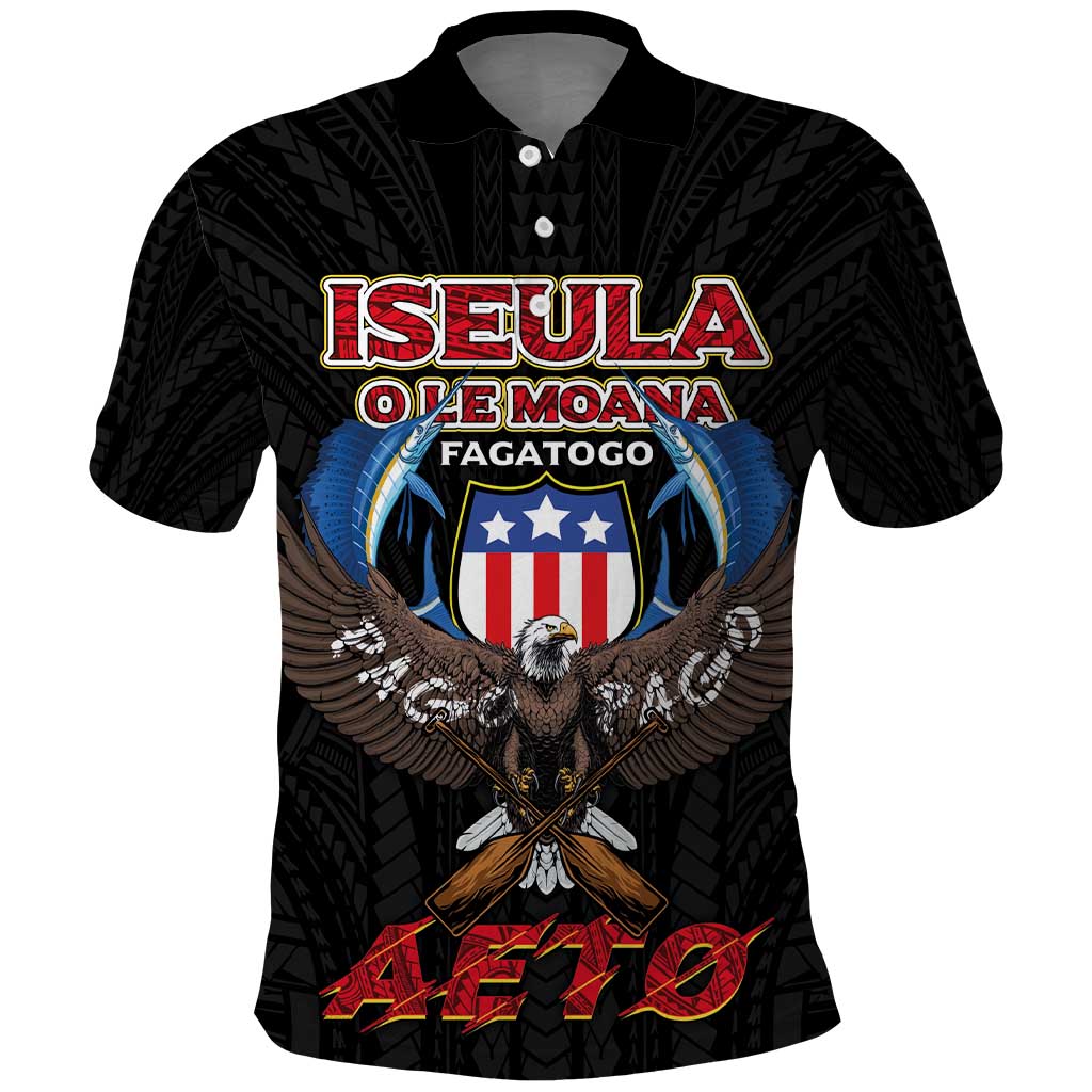 American Samoa Fautasi Polo Shirt Pago Pago Aeto and Iseula o le Moana of Fagatogo Black Color - Polynesian Pride