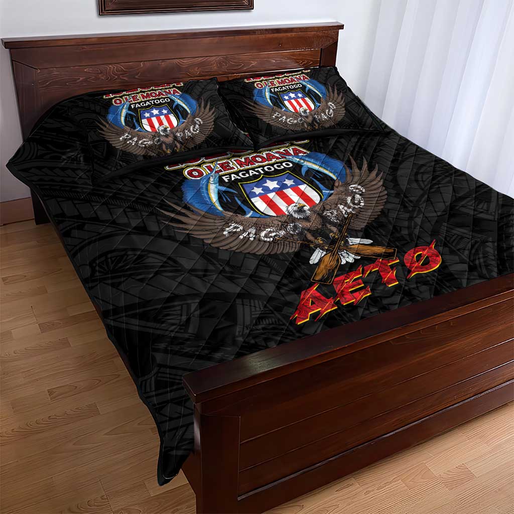 American Samoa Fautasi Quilt Bed Set Pago Pago Aeto and Iseula o le Moana of Fagatogo Black Color - Polynesian Pride
