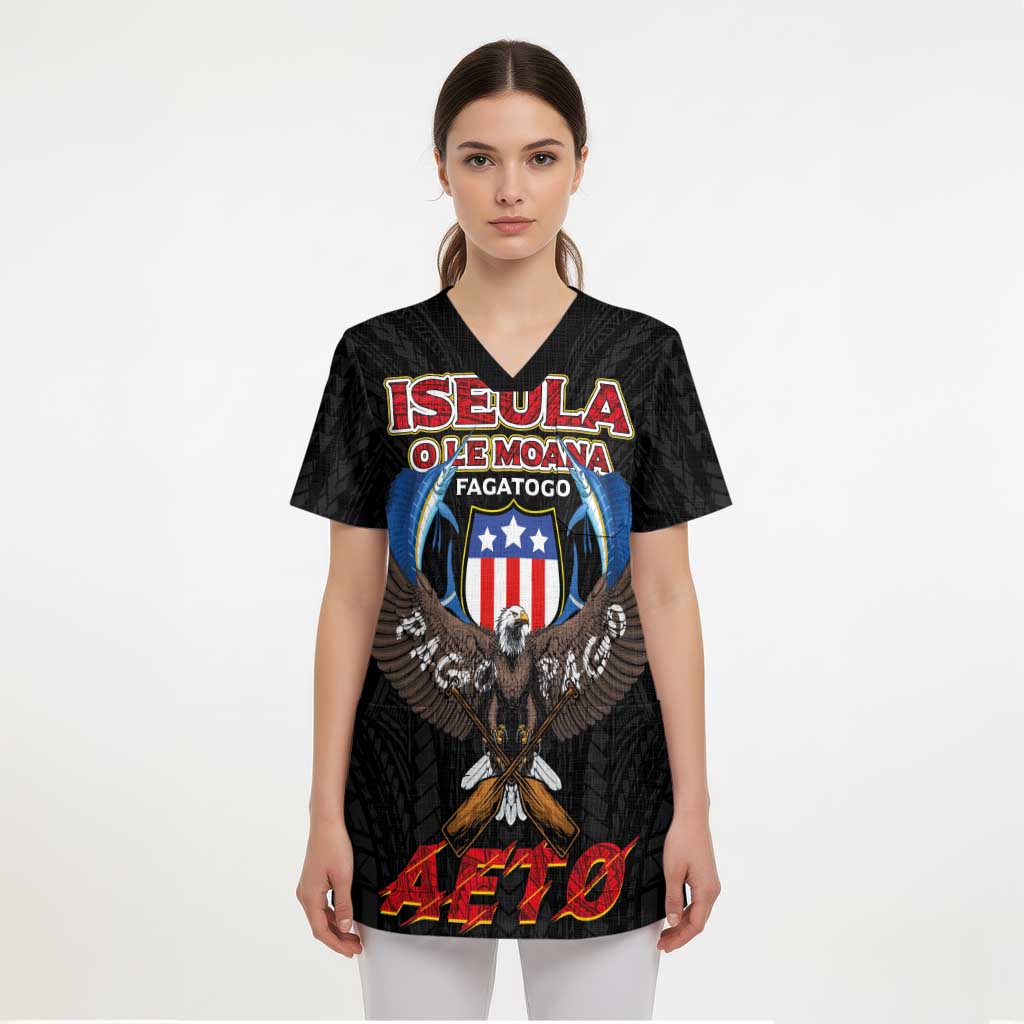 American Samoa Fautasi Scrub Top Pago Pago Aeto and Iseula o le Moana of Fagatogo Black Color - Polynesian Pride