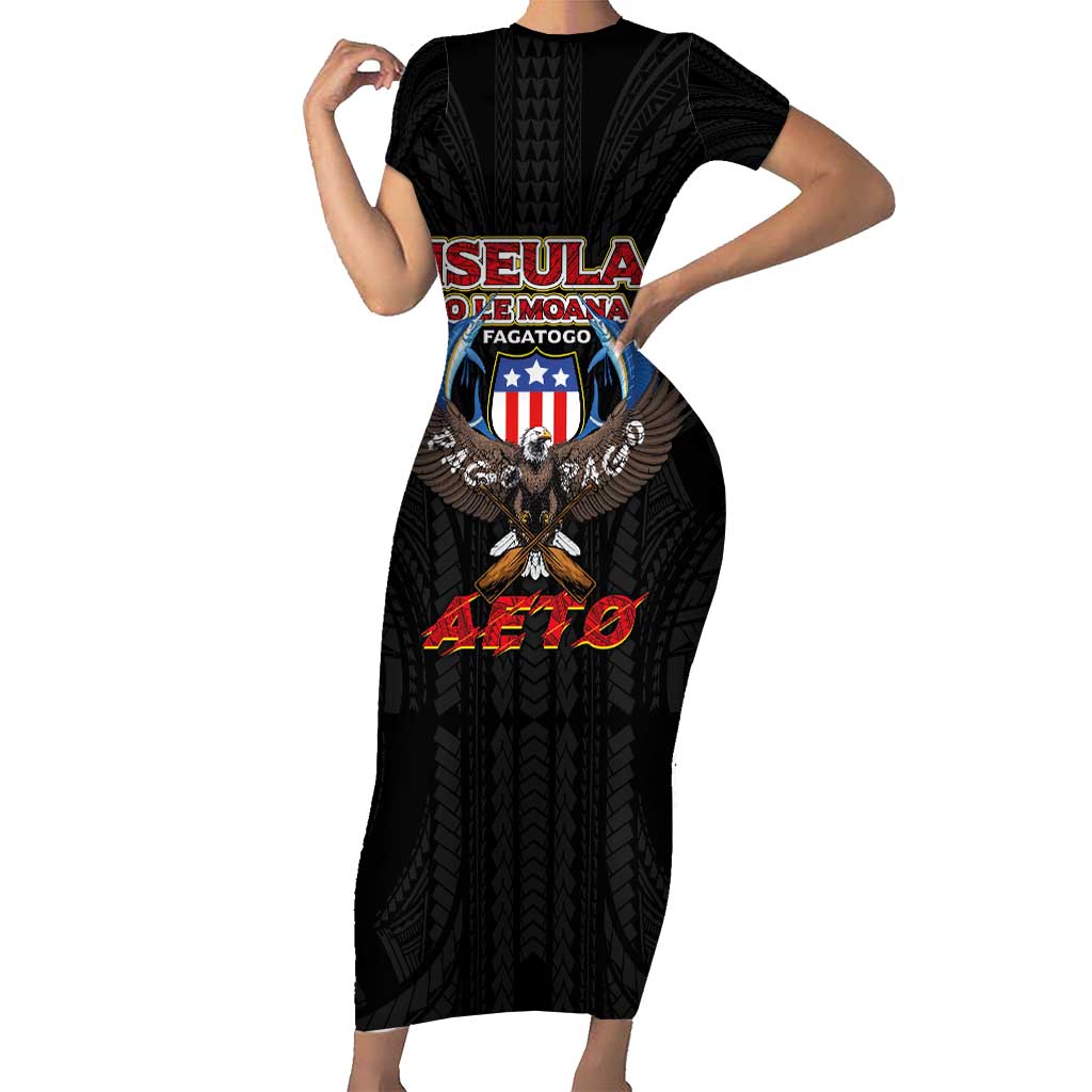 American Samoa Fautasi Short Sleeve Bodycon Dress Pago Pago Aeto and Iseula o le Moana of Fagatogo Black Color - Polynesian Pride