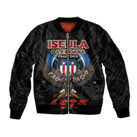 American Samoa Fautasi Sleeve Zip Bomber Jacket Pago Pago Aeto and Iseula o le Moana of Fagatogo Black Color - Polynesian Pride