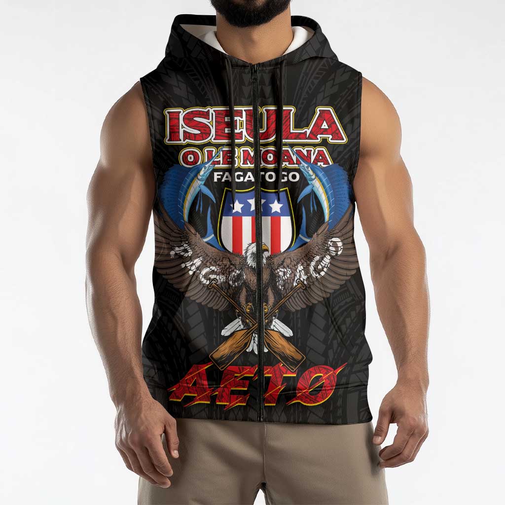 American Samoa Fautasi Sleeveless Zip Hoodie Pago Pago Aeto and Iseula o le Moana of Fagatogo Black Color LT03