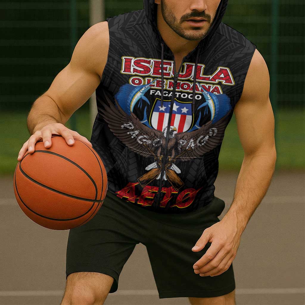 American Samoa Fautasi Sleeveless Zip Hoodie Pago Pago Aeto and Iseula o le Moana of Fagatogo Black Color LT03