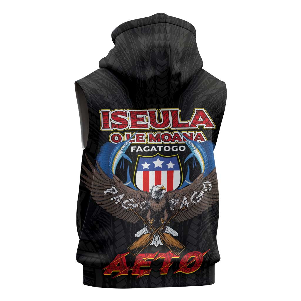 American Samoa Fautasi Sleeveless Zip Hoodie Pago Pago Aeto and Iseula o le Moana of Fagatogo Black Color LT03