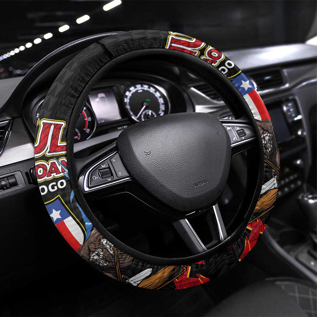 American Samoa Fautasi Steering Wheel Cover Pago Pago Aeto and Iseula o le Moana of Fagatogo Black Color - Polynesian Pride