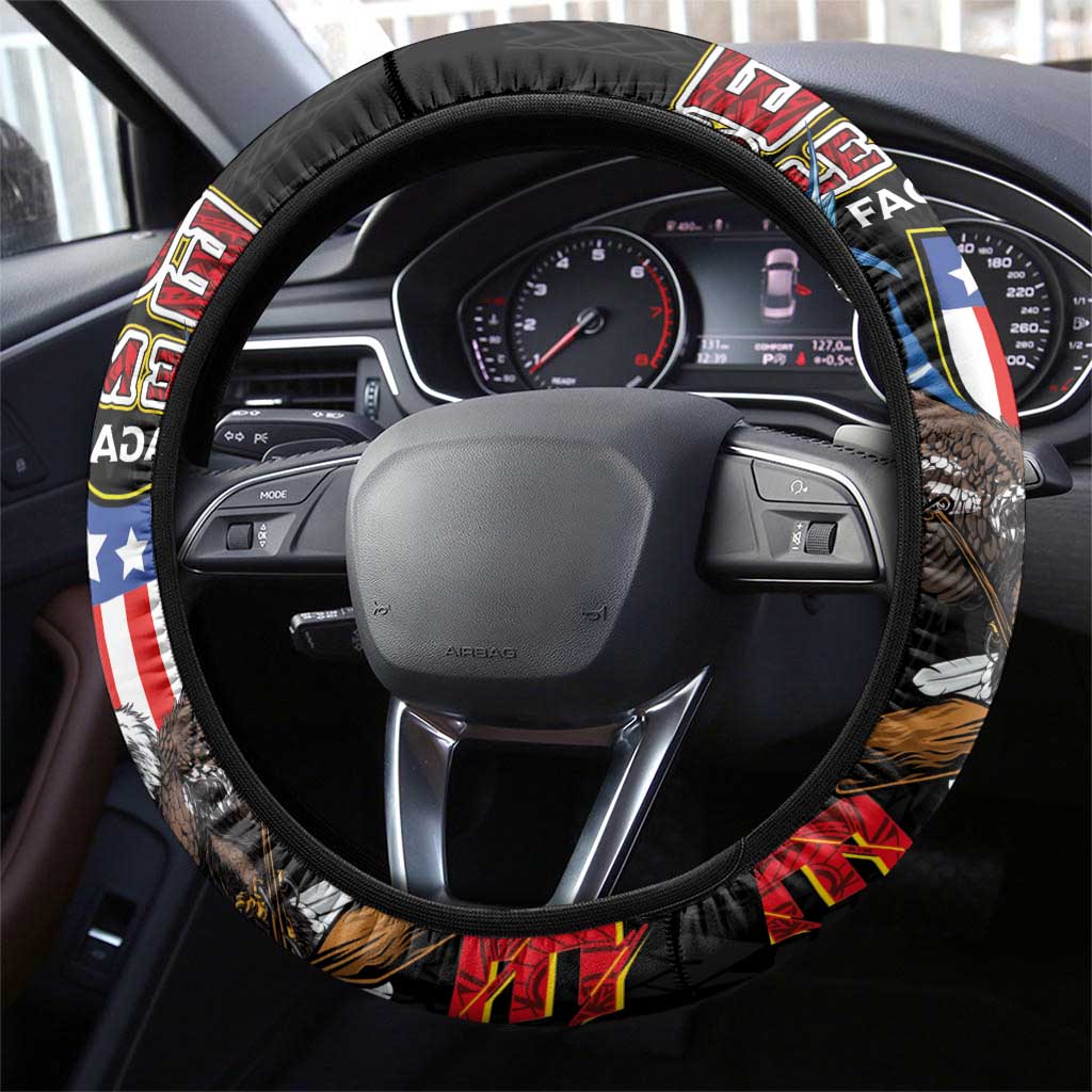 American Samoa Fautasi Steering Wheel Cover Pago Pago Aeto and Iseula o le Moana of Fagatogo Black Color - Polynesian Pride
