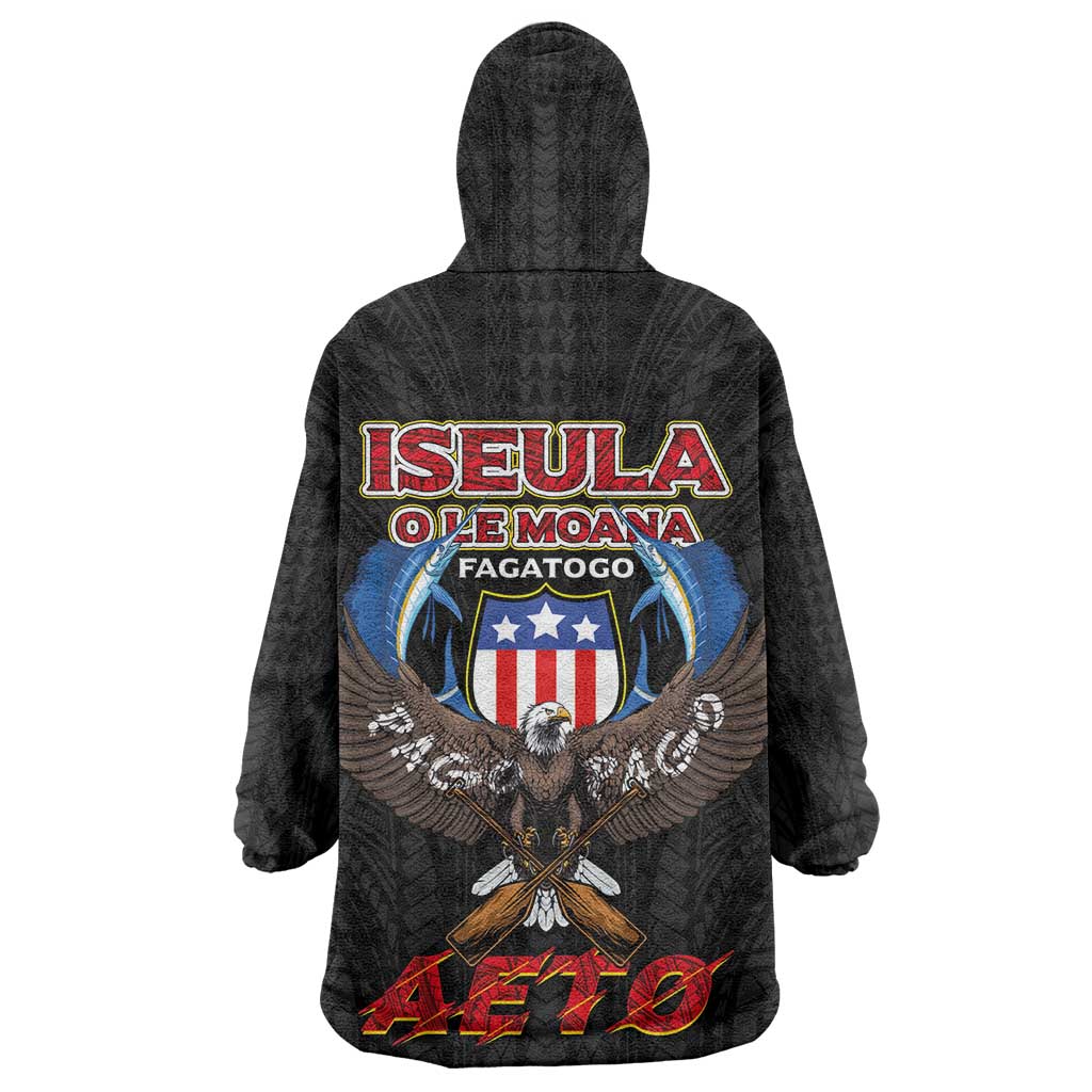 American Samoa Fautasi Wearable Blanket Hoodie Pago Pago Aeto and Iseula o le Moana of Fagatogo Black Color - Polynesian Pride