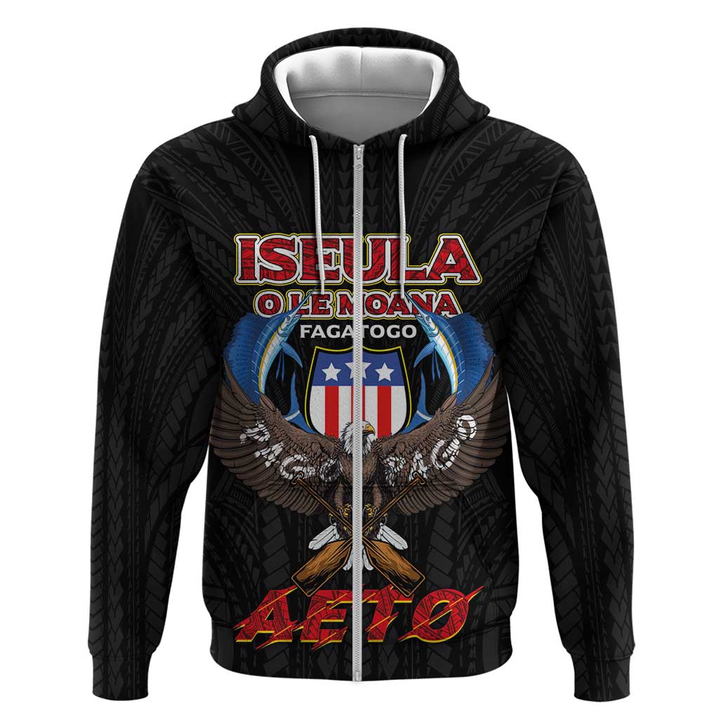 American Samoa Fautasi Zip Hoodie Pago Pago Aeto and Iseula o le Moana of Fagatogo Black Color - Polynesian Pride