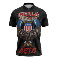 American Samoa Fautasi Zipper Polo Shirt Pago Pago Aeto and Iseula o le Moana of Fagatogo Black Color - Polynesian Pride