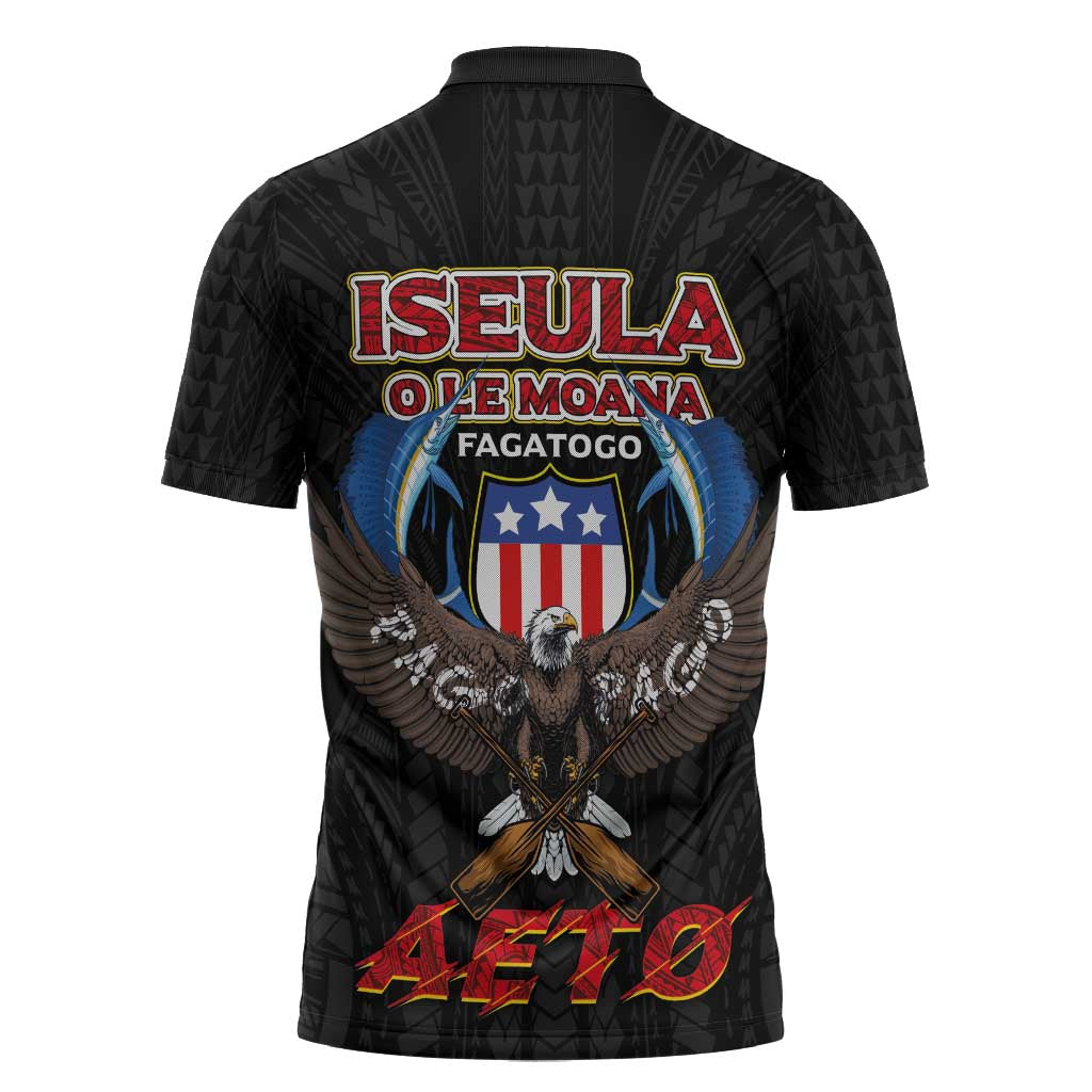American Samoa Fautasi Zipper Polo Shirt Pago Pago Aeto and Iseula o le Moana of Fagatogo Black Color - Polynesian Pride