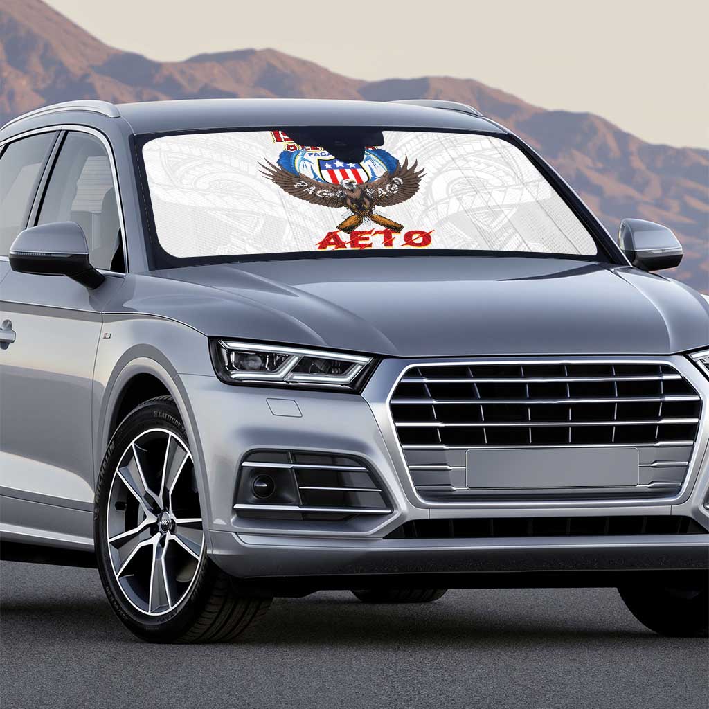 American Samoa Fautasi Auto Sun Shade Pago Pago Aeto and Iseula o le Moana of Fagatogo White Color - Polynesian Pride