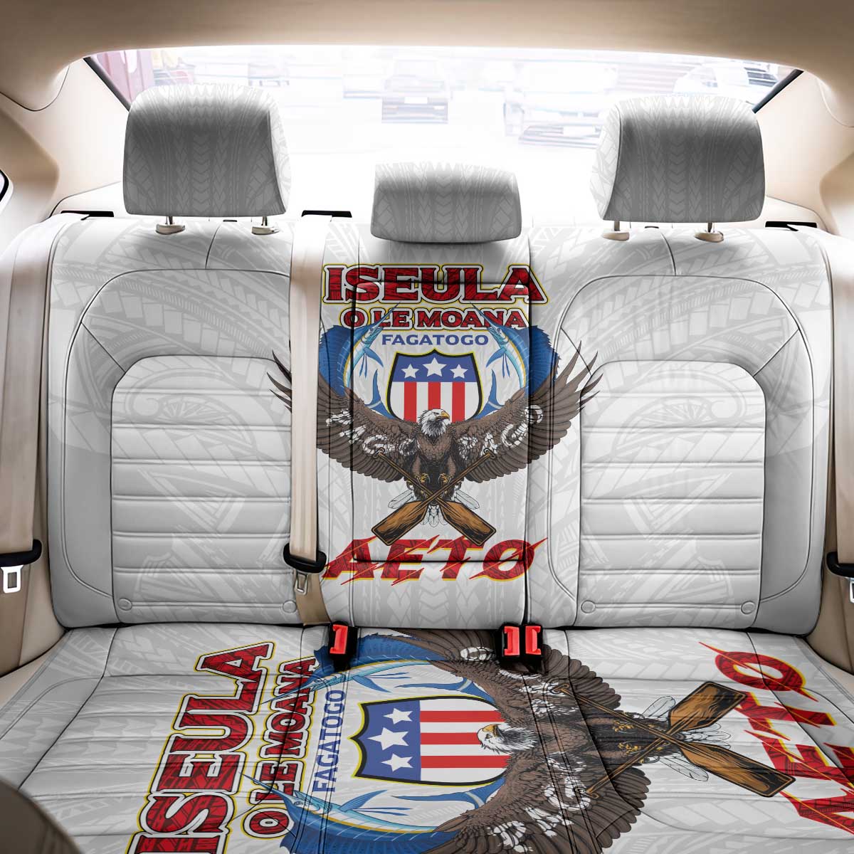 American Samoa Fautasi Back Car Seat Cover Pago Pago Aeto and Iseula o le Moana of Fagatogo White Color - Polynesian Pride