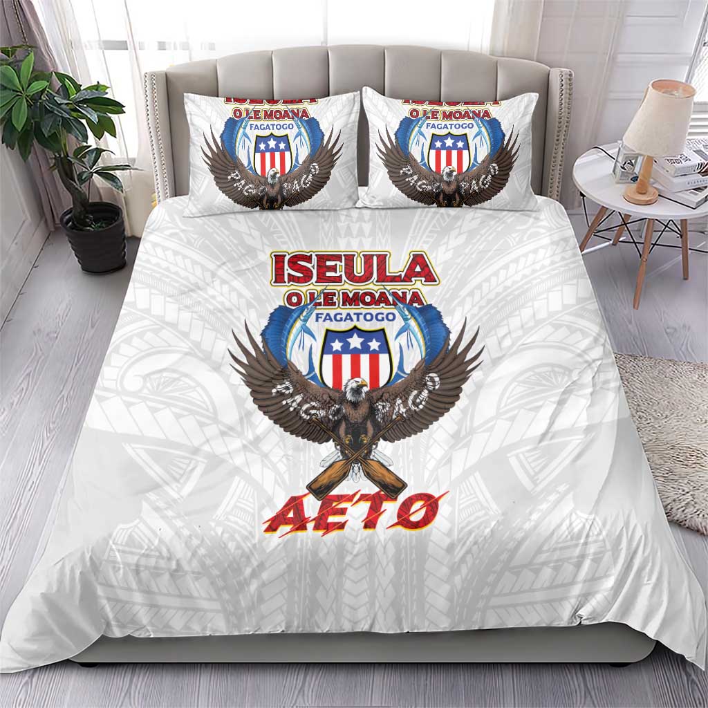 American Samoa Fautasi Bedding Set Pago Pago Aeto and Iseula o le Moana of Fagatogo White Color - Polynesian Pride