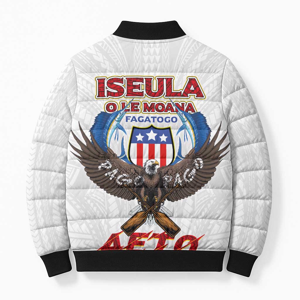 American Samoa Fautasi Bomber Puffer Jacket Pago Pago Aeto and Iseula o le Moana of Fagatogo White Color - Polynesian Pride