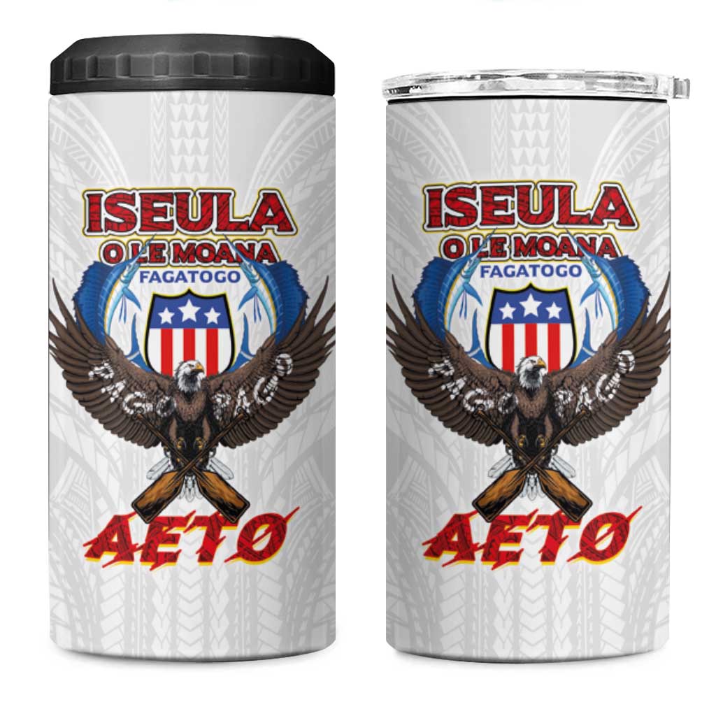 American Samoa Fautasi 4 in 1 Can Cooler Tumbler Pago Pago Aeto and Iseula o le Moana of Fagatogo White Color - Polynesian Pride