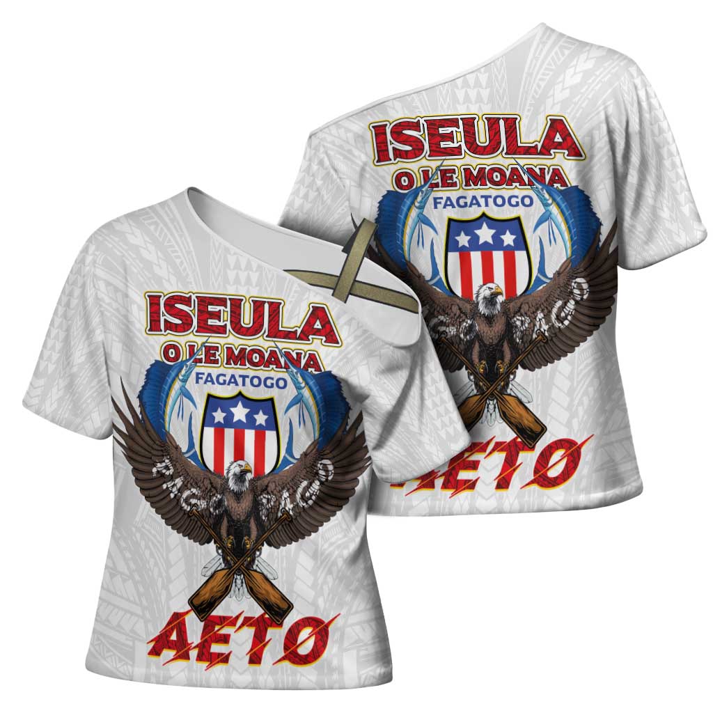 American Samoa Fautasi Cross Shoulder Shirt Pago Pago Aeto and Iseula o le Moana of Fagatogo White Color - Polynesian Pride