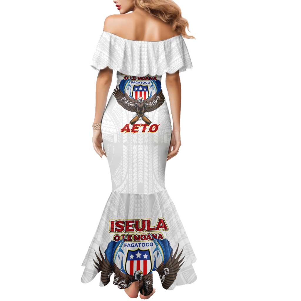 American Samoa Fautasi Family Matching Mermaid Dress and Hawaiian Shirt Pago Pago Aeto and Iseula o le Moana of Fagatogo White Color - Polynesian Pride