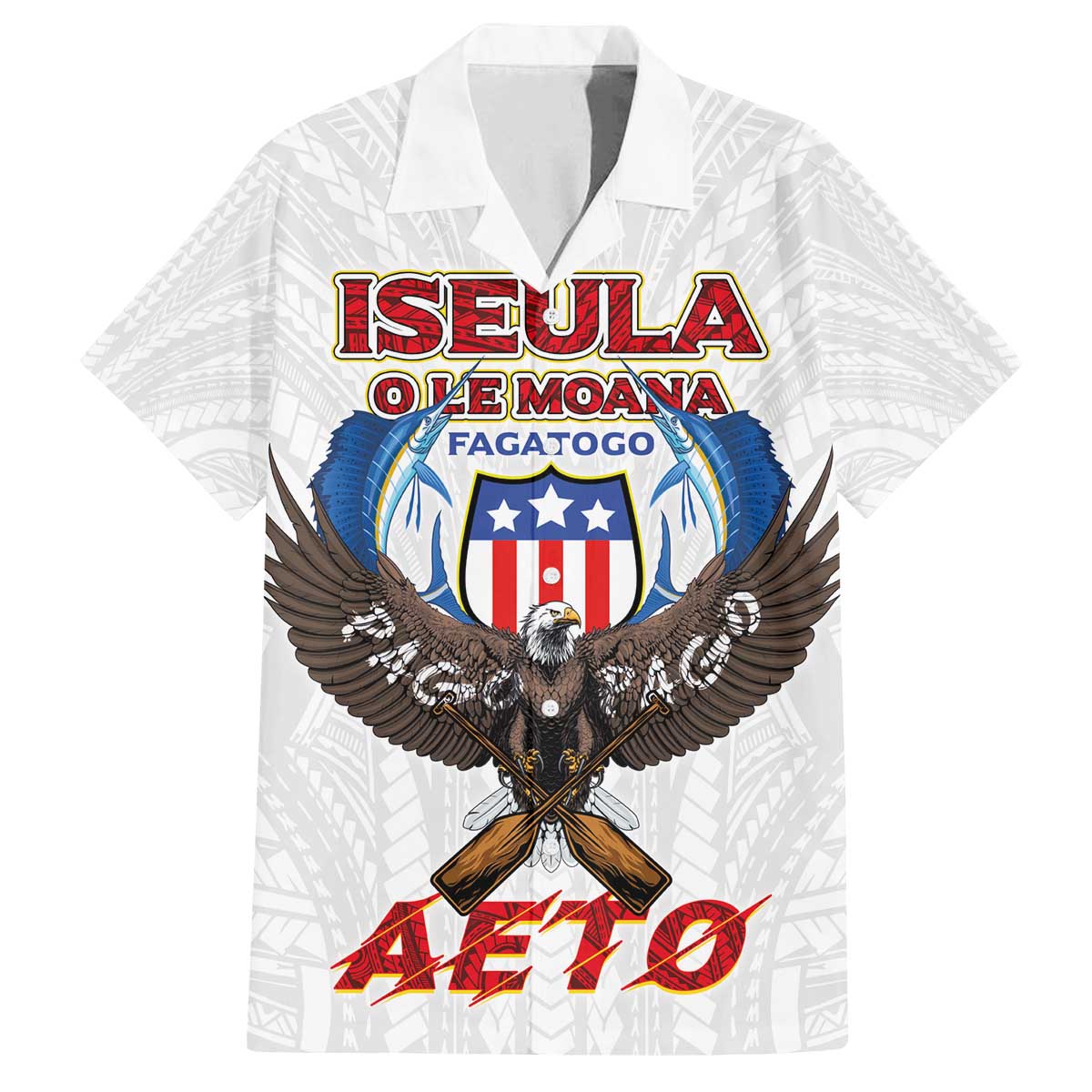 American Samoa Fautasi Family Matching Off The Shoulder Long Sleeve Dress and Hawaiian Shirt Pago Pago Aeto and Iseula o le Moana of Fagatogo White Color - Polynesian Pride