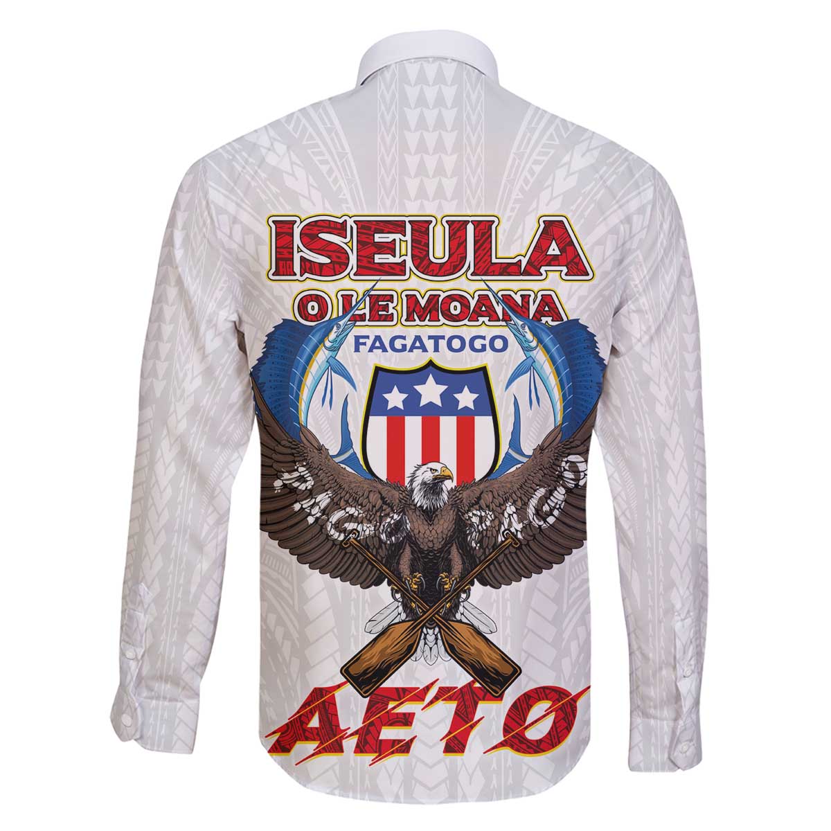 American Samoa Fautasi Family Matching Off The Shoulder Long Sleeve Dress and Hawaiian Shirt Pago Pago Aeto and Iseula o le Moana of Fagatogo White Color - Polynesian Pride