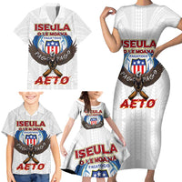 American Samoa Fautasi Family Matching Short Sleeve Bodycon Dress and Hawaiian Shirt Pago Pago Aeto and Iseula o le Moana of Fagatogo White Color - Polynesian Pride