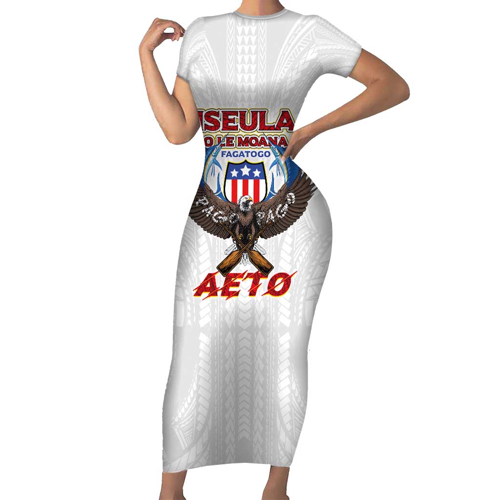 American Samoa Fautasi Family Matching Short Sleeve Bodycon Dress and Hawaiian Shirt Pago Pago Aeto and Iseula o le Moana of Fagatogo White Color - Polynesian Pride