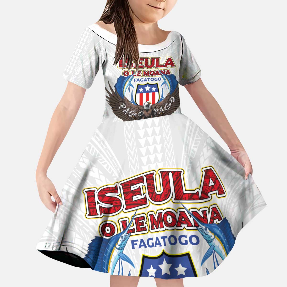 American Samoa Fautasi Kid Short Sleeve Dress Pago Pago Aeto and Iseula o le Moana of Fagatogo White Color - Polynesian Pride