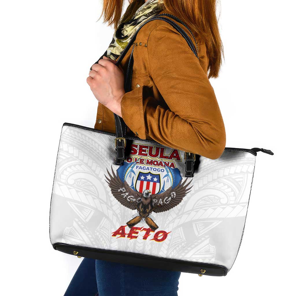 American Samoa Fautasi Leather Tote Bag Pago Pago Aeto and Iseula o le Moana of Fagatogo White Color - Polynesian Pride
