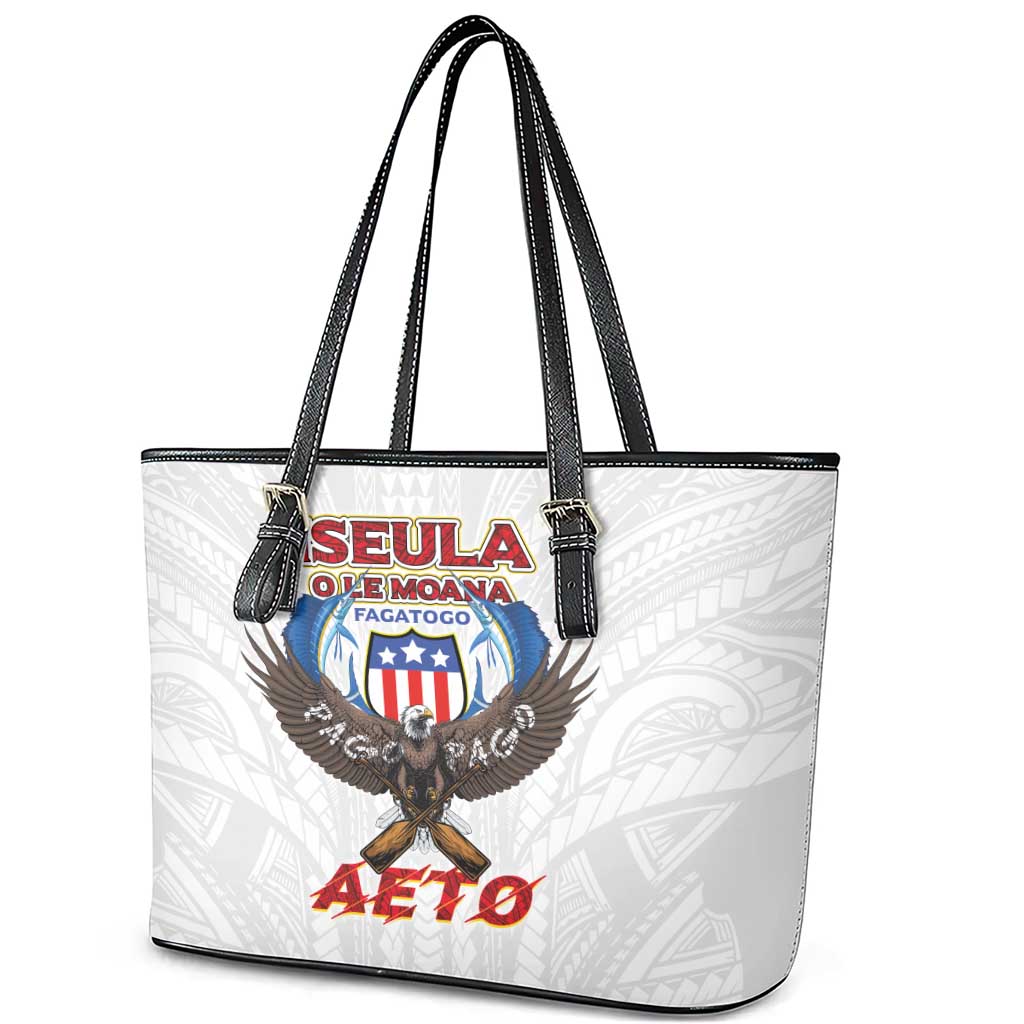 American Samoa Fautasi Leather Tote Bag Pago Pago Aeto and Iseula o le Moana of Fagatogo White Color - Polynesian Pride