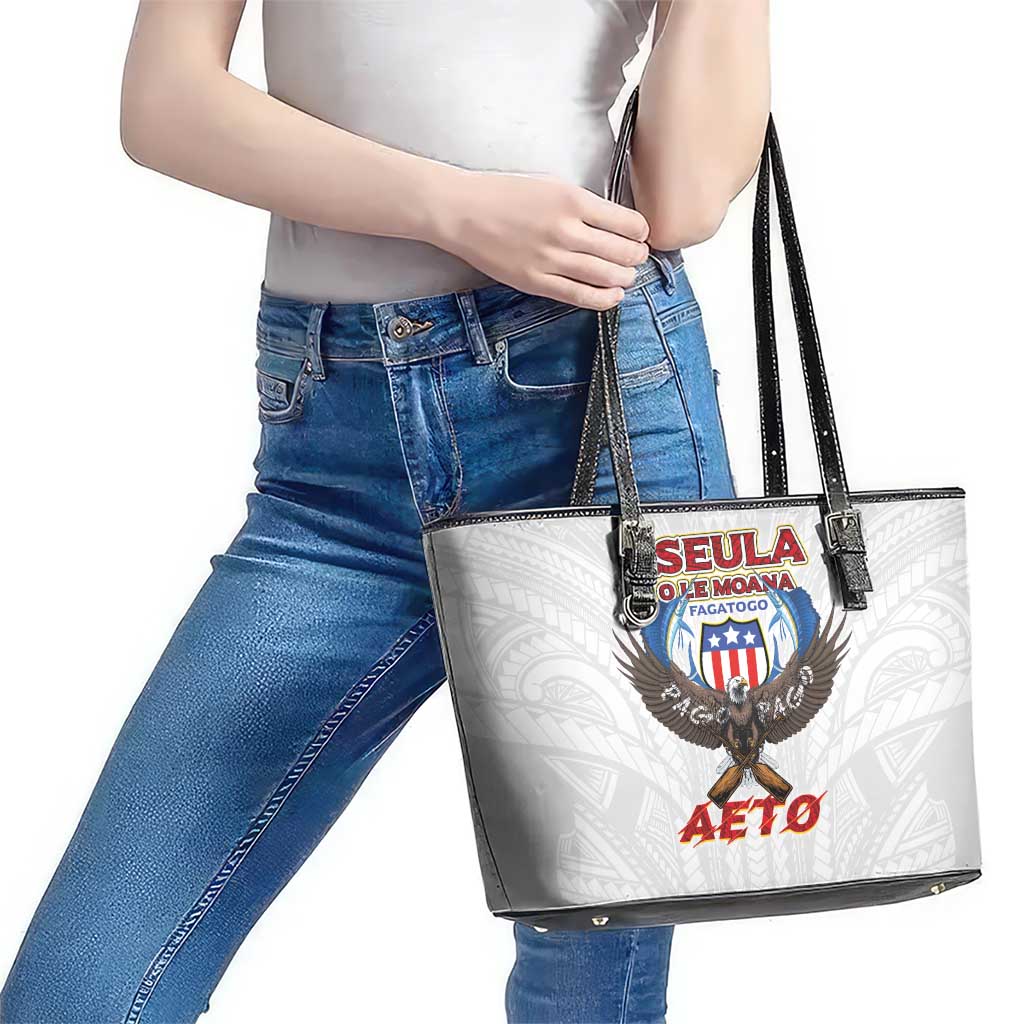 American Samoa Fautasi Leather Tote Bag Pago Pago Aeto and Iseula o le Moana of Fagatogo White Color - Polynesian Pride