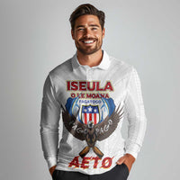 American Samoa Fautasi Long Sleeve Polo Shirt Pago Pago Aeto and Iseula o le Moana of Fagatogo White Color - Polynesian Pride