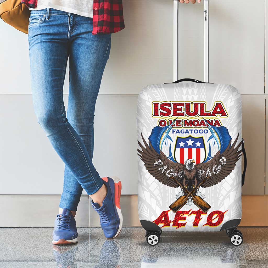 American Samoa Fautasi Luggage Cover Pago Pago Aeto and Iseula o le Moana of Fagatogo White Color - Polynesian Pride