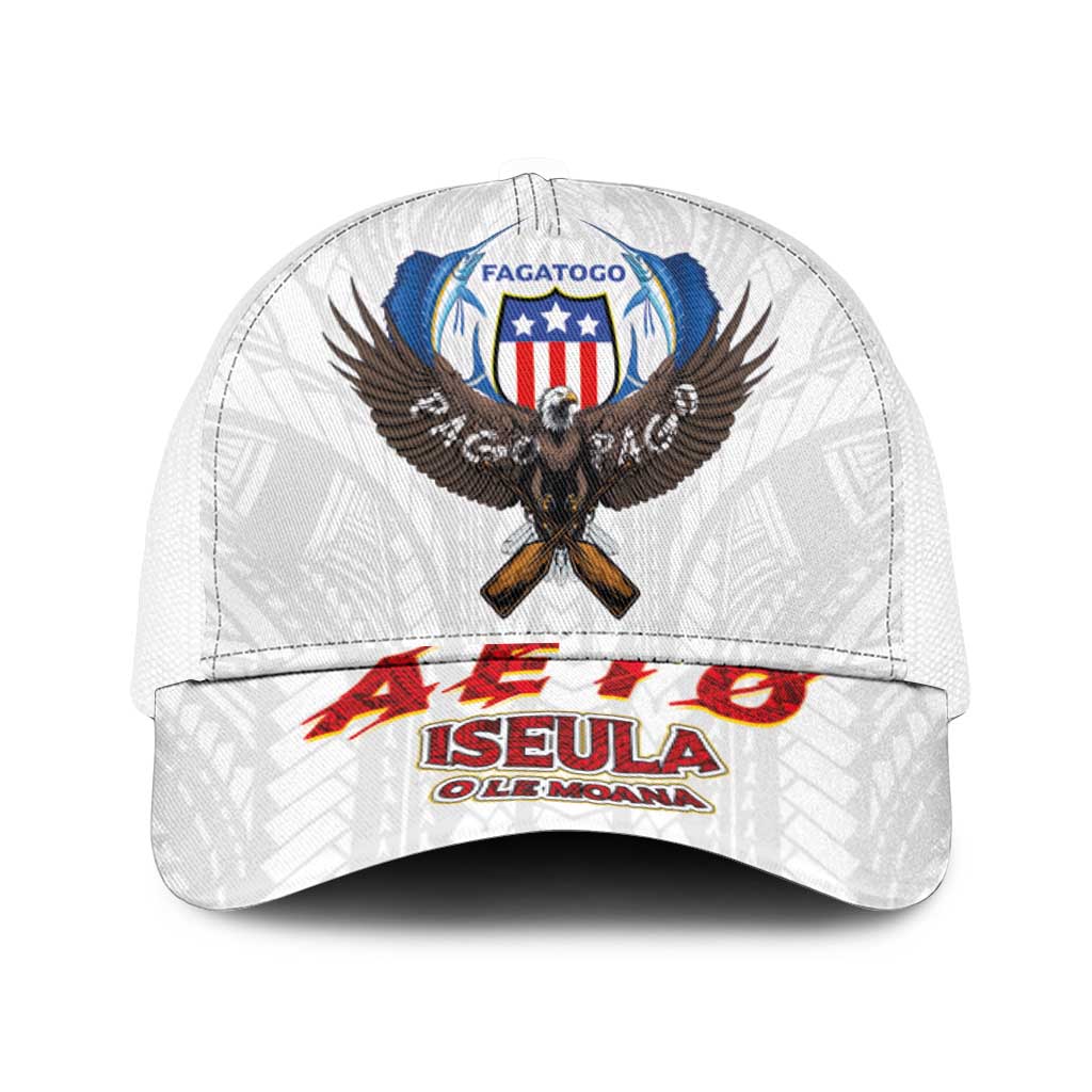 American Samoa Fautasi Mesh Trucker Cap Pago Pago Aeto and Iseula o le Moana of Fagatogo White Color - Polynesian Pride