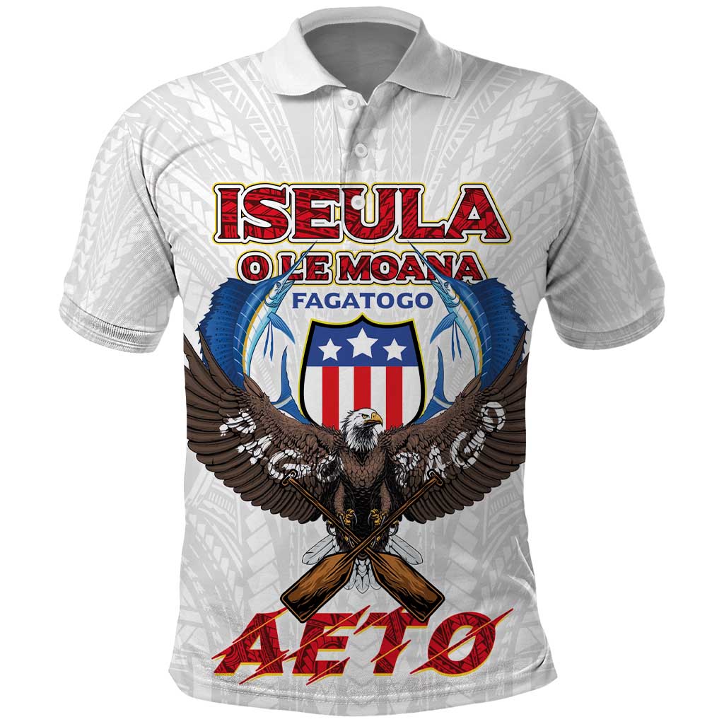 American Samoa Fautasi Polo Shirt Pago Pago Aeto and Iseula o le Moana of Fagatogo White Color - Polynesian Pride