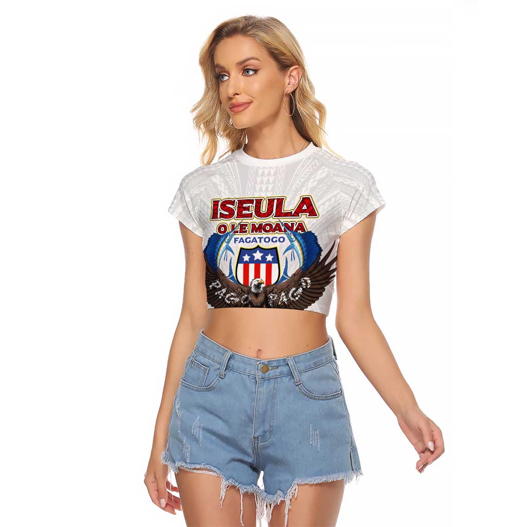 American Samoa Fautasi Raglan Cropped T Shirt Pago Pago Aeto and Iseula o le Moana of Fagatogo White Color - Polynesian Pride