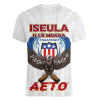 American Samoa Fautasi Women V-Neck T-Shirt Pago Pago Aeto and Iseula o le Moana of Fagatogo White Color - Polynesian Pride