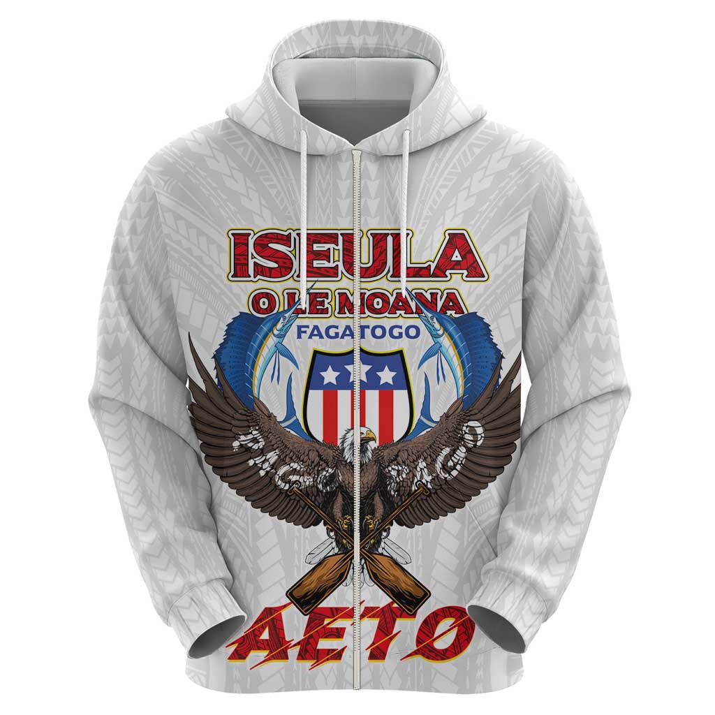 American Samoa Fautasi Zip Hoodie Pago Pago Aeto and Iseula o le Moana of Fagatogo White Color - Polynesian Pride